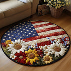 American Floral Round Mat Rug - washable non-slip printed rug