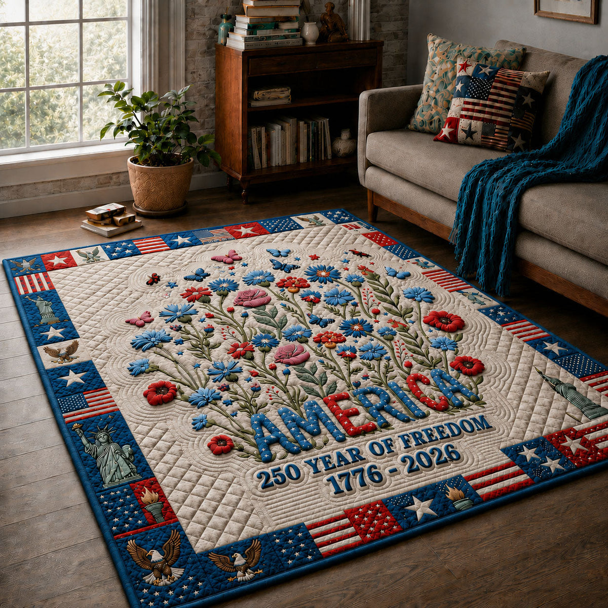 American Flowers area rug in a living room