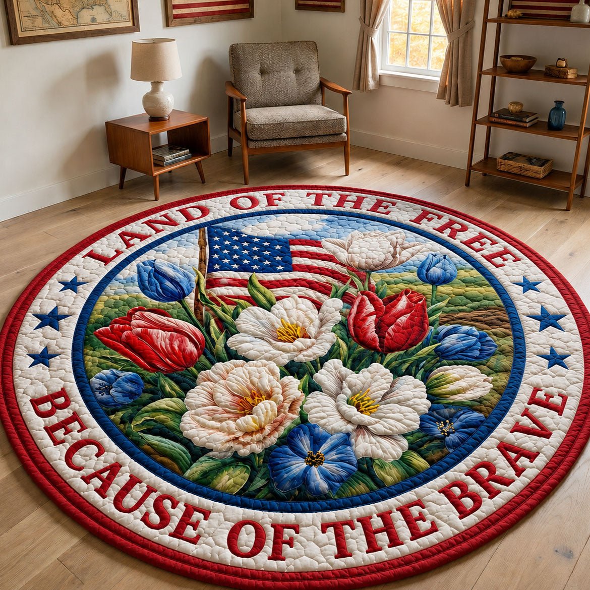 American Flowers Round Mat Rug - washable non-slip printed rug