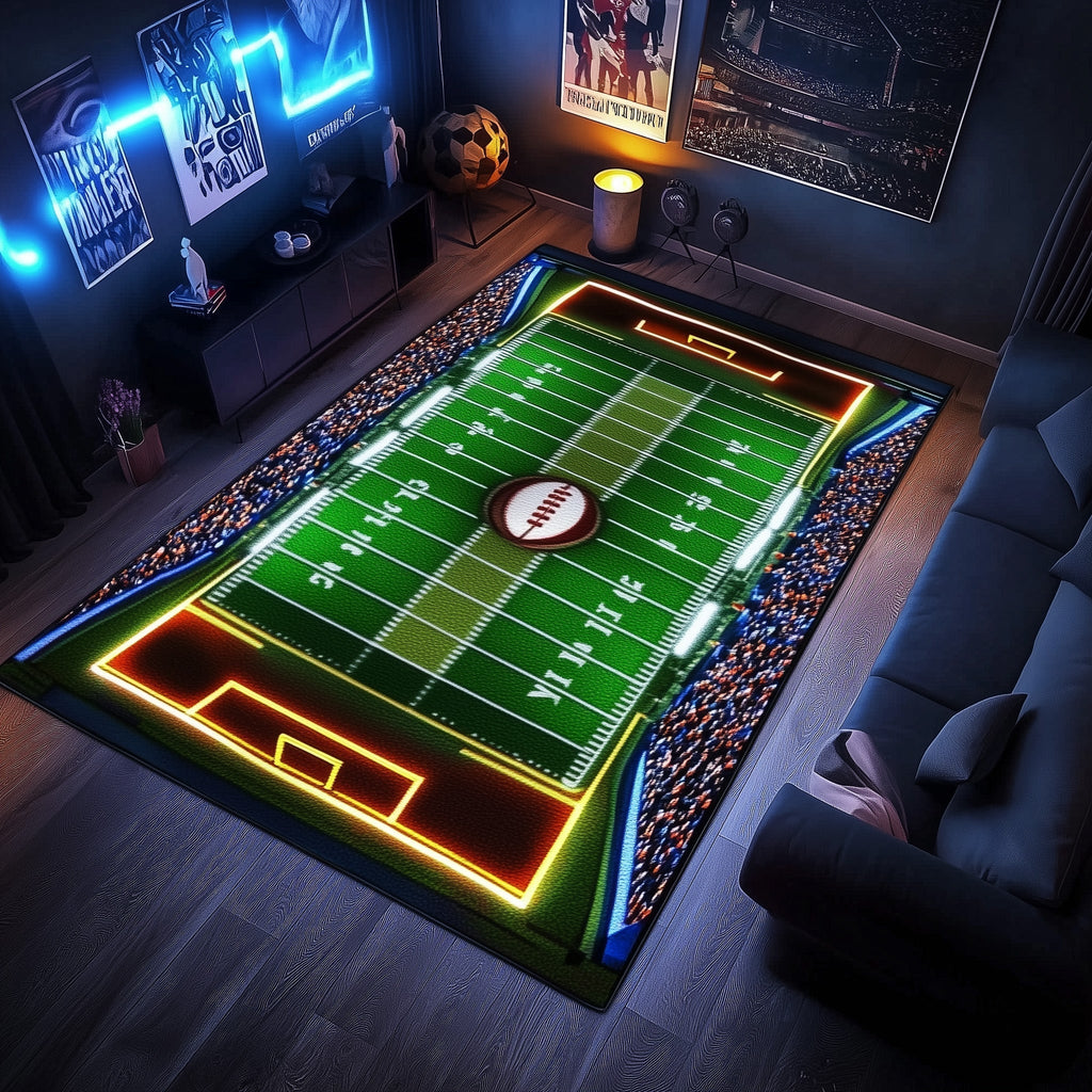 American Football Stadium area rug in a living room