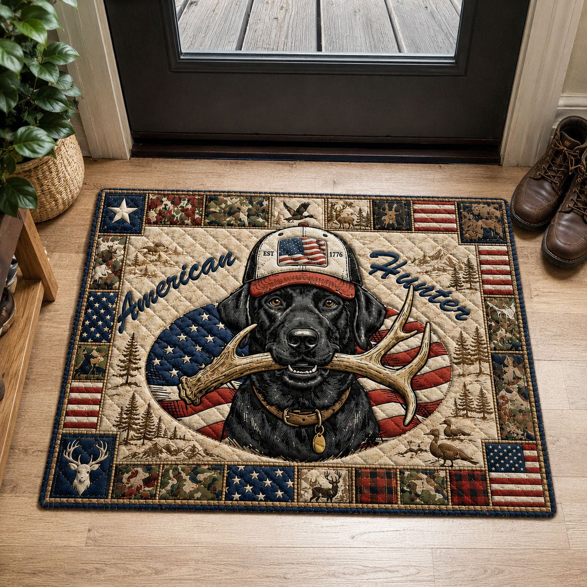 American Hunter Lab Retriever Doormat - Patriotic Design | Printed Welcome Doormat
