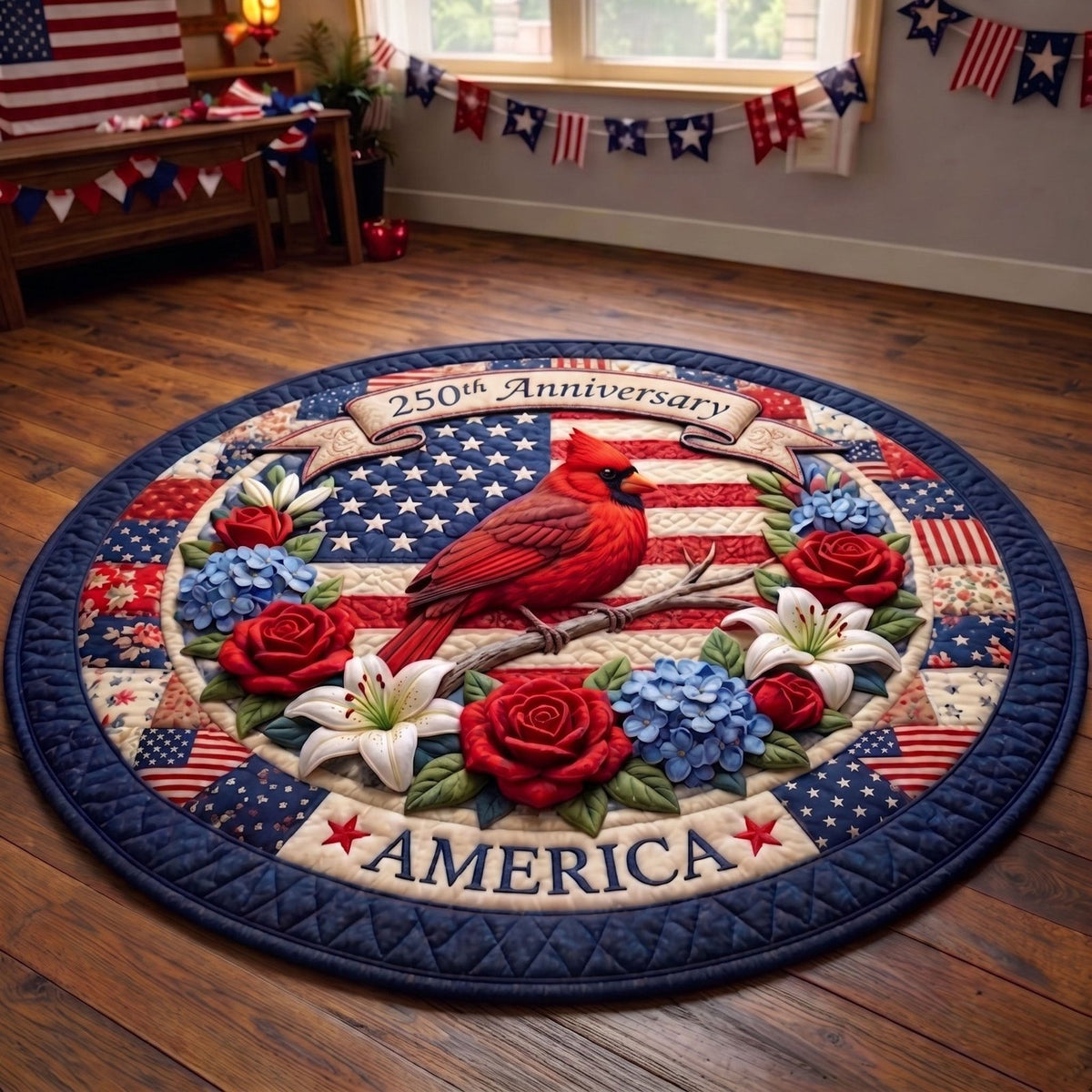 American Pride Round Mat Rug - washable non-slip printed rug