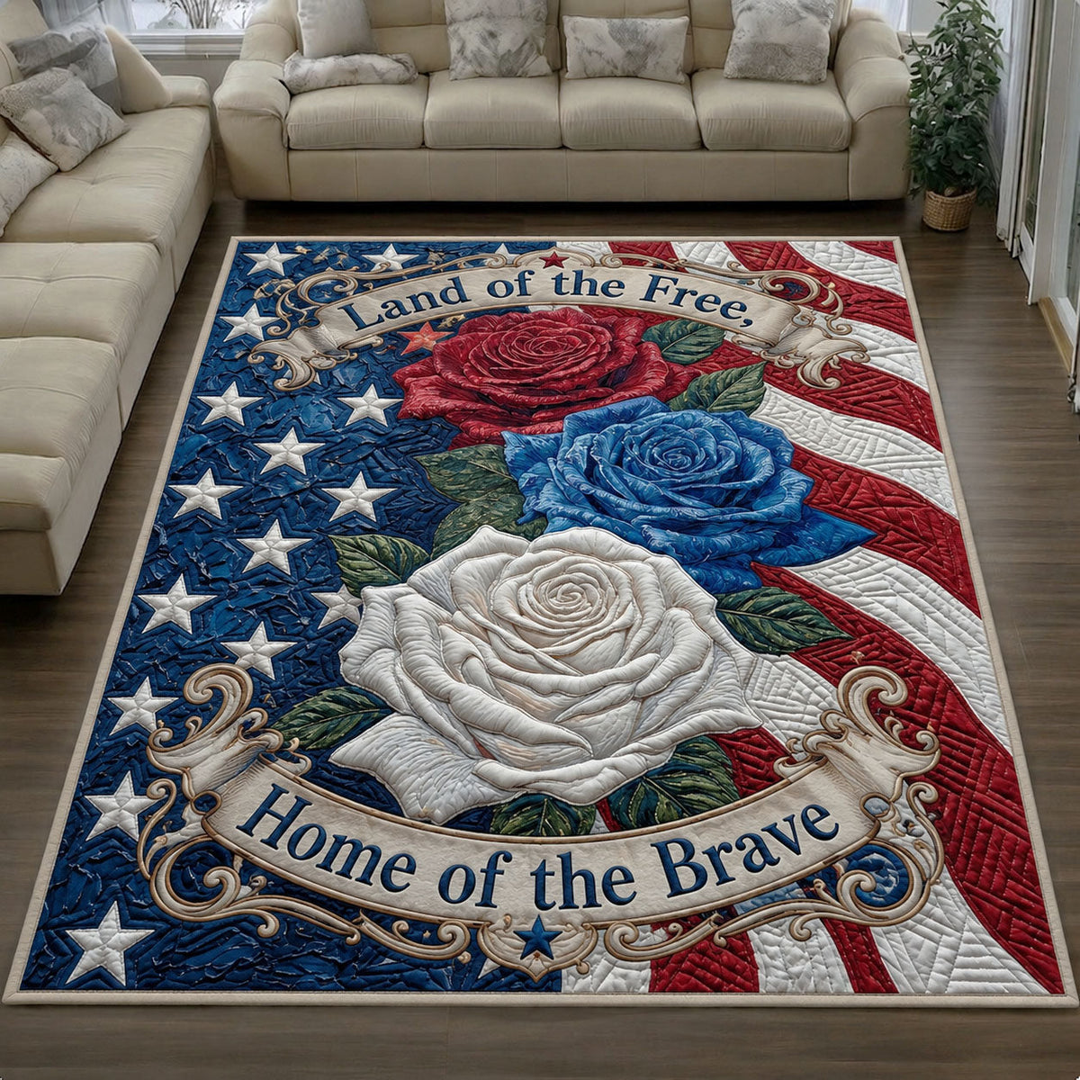 American Roses area rug in a living room