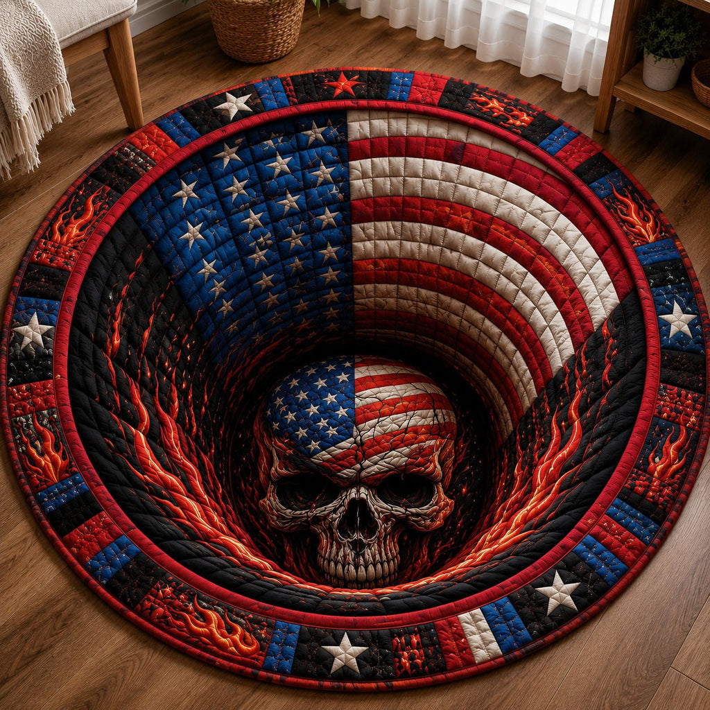 American Skull Inferno Round Round Mat Rug - Nature Design | Serene Home Decor