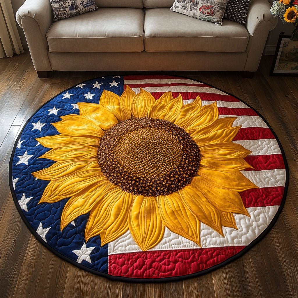 American Sunflower Round Mat Rug - washable non-slip printed rug