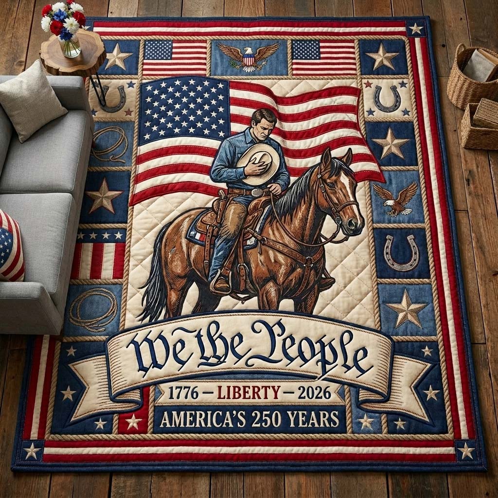 Americana Rider area rug in a living room