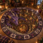 Amethyst Dragon Book Sanctuary Round Mat Rug - Cute Animal Design | Charming Home Decor - washable non-slip printed rug