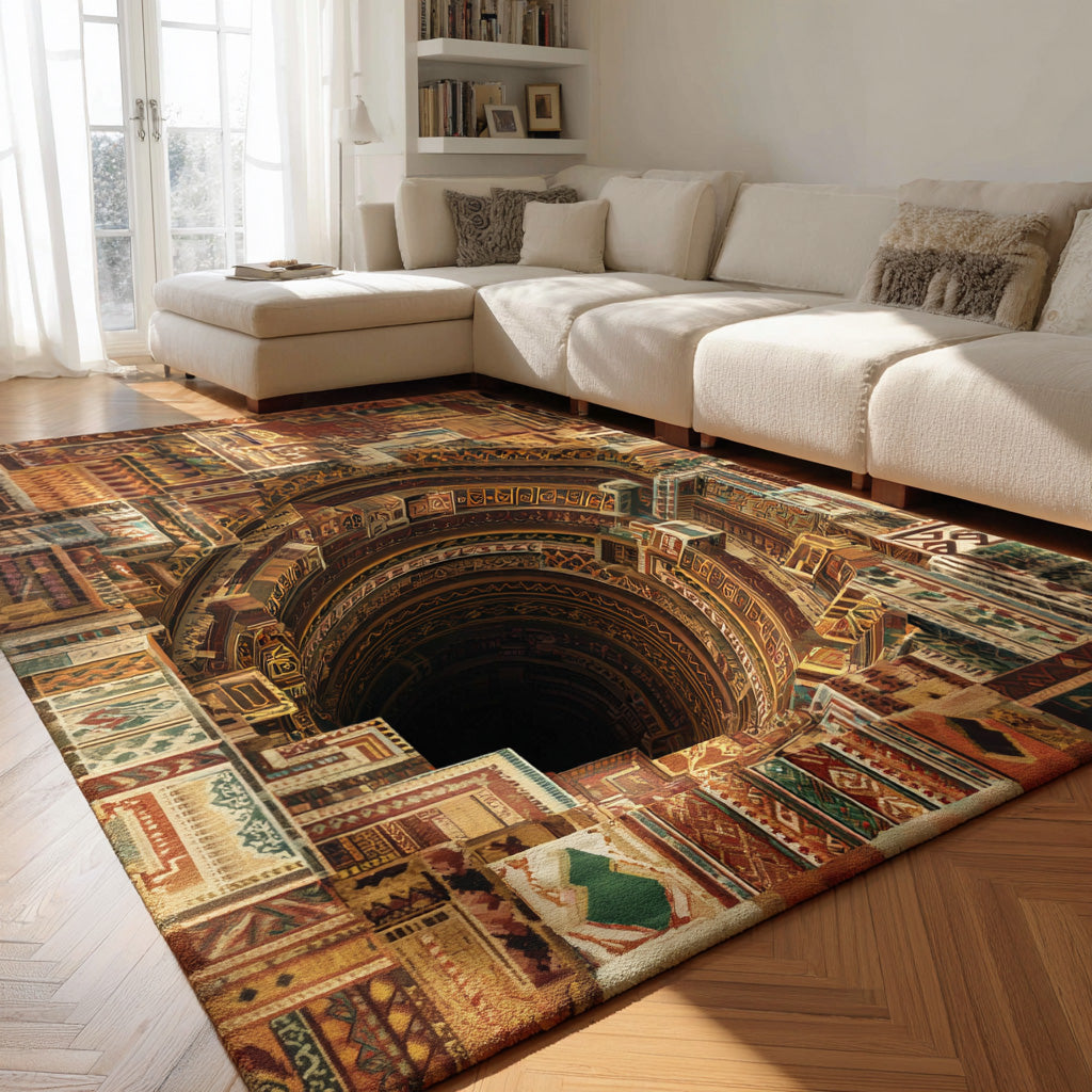 Ancestral Abyss area rug in a living room