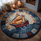 Anchor Voyage Round Mat Rug - washable non-slip printed rug