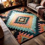 Ancient Angles area rug in a living room