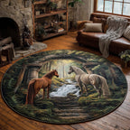 Ancient Archway Round Mat Rug - washable non-slip printed rug