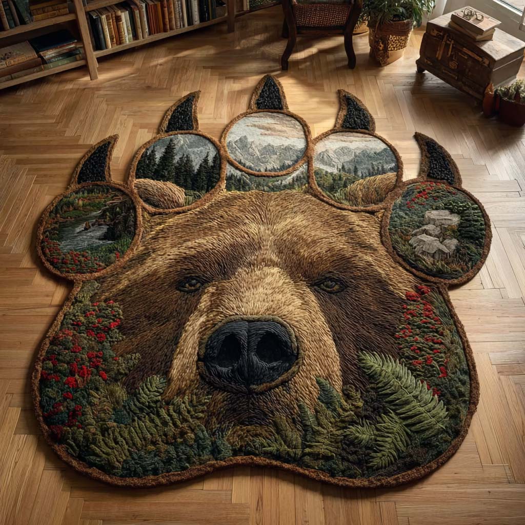 Ancient Bear Custom Shape Area Rug - Cute Animal Design | Die-Cut Non-Slip Rug - washable non-slip printed rug