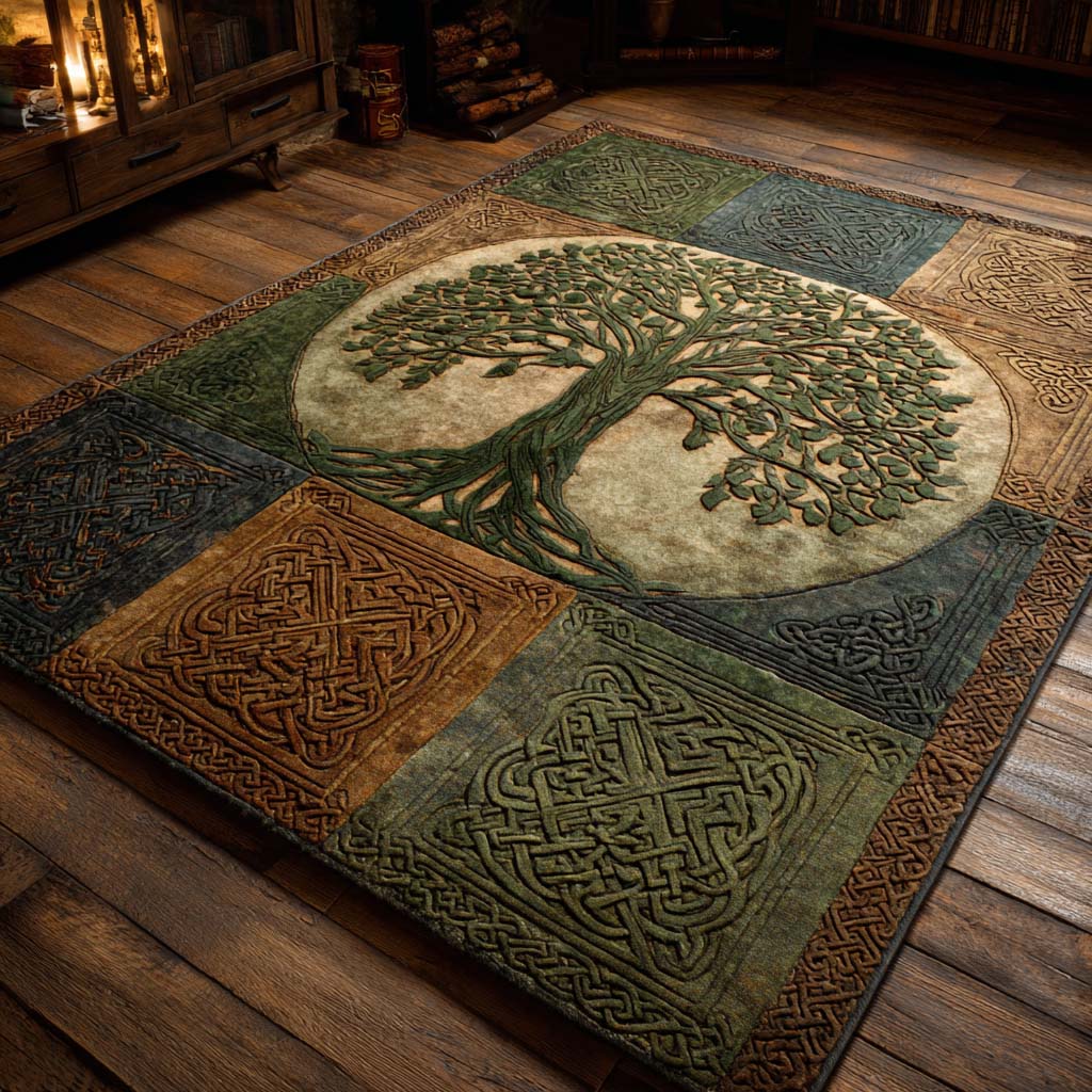 Ancient Canopy area rug in a living room