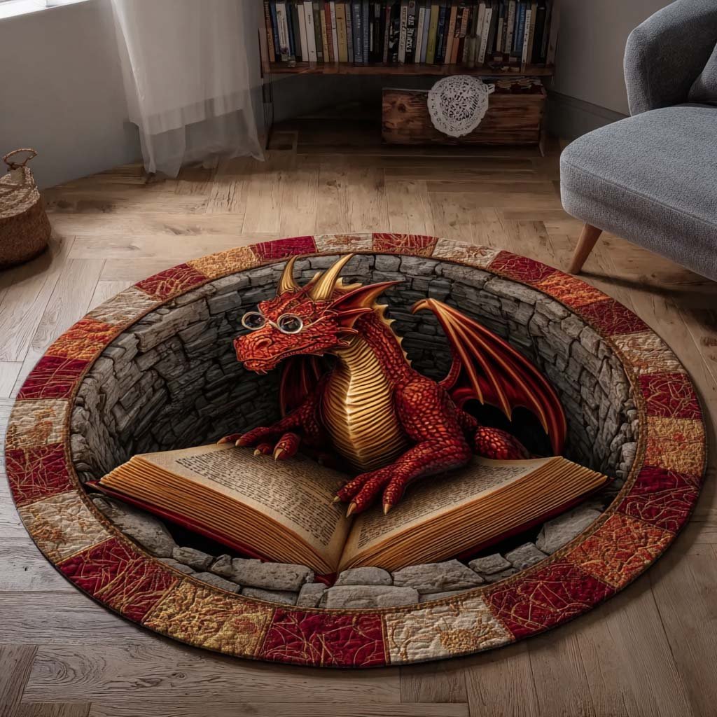 Ancient Dragon Scholar Round Mat Rug - washable non-slip printed rug