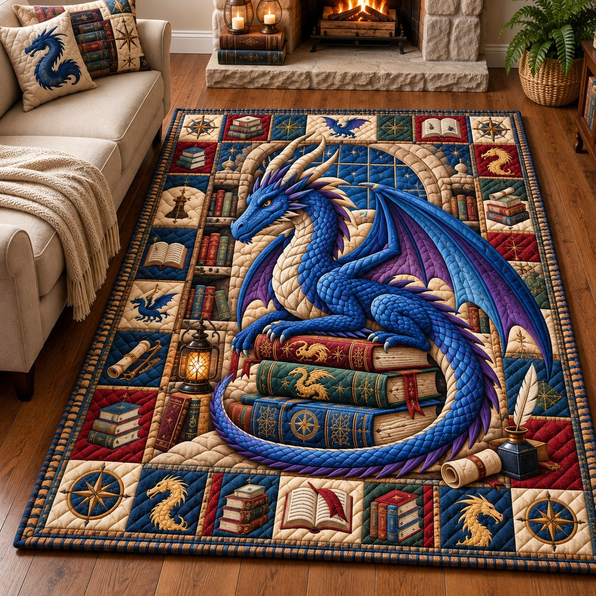 Ancient Dragon Tales area rug in a living room