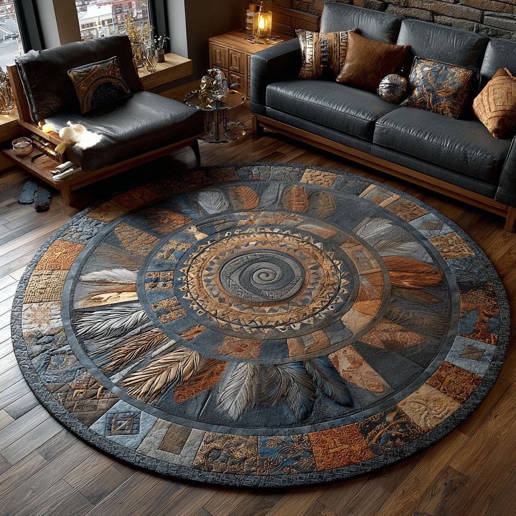 Ancient Feathers Round Mat Rug - washable non-slip printed rug