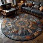 Ancient Feathers Round Mat Rug - washable non-slip printed rug