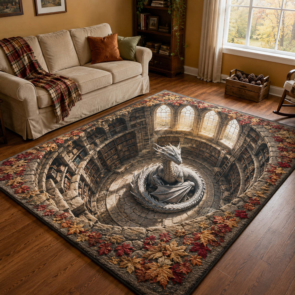 Ancient Library area rug in a living room