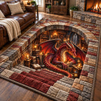 Ancient Library Dragon area rug in a living room