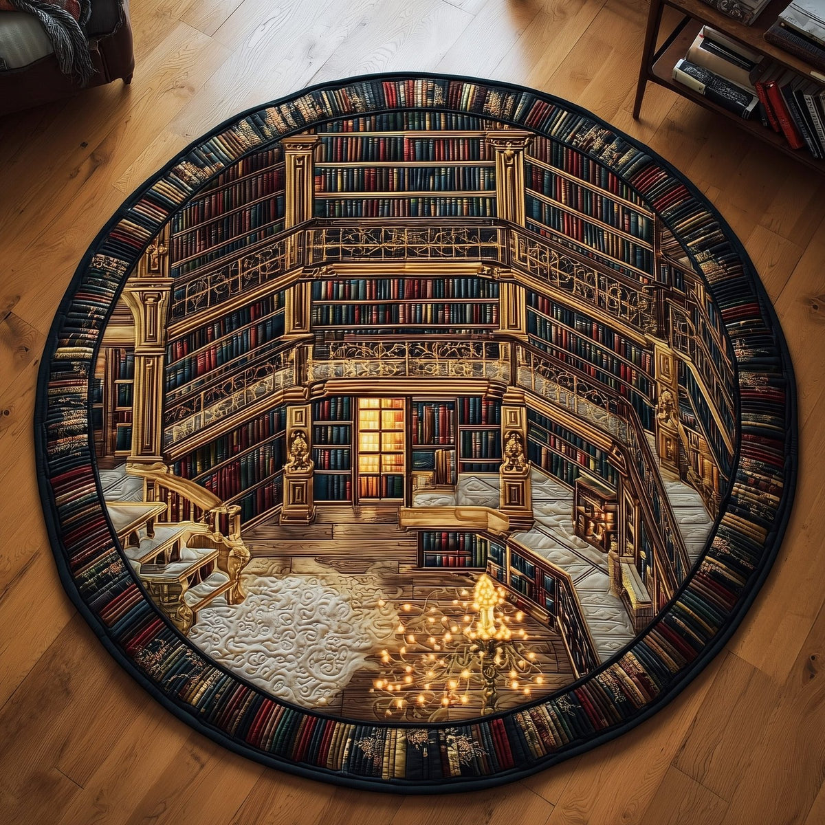 Ancient Library (Design 3) Round Mat Rug - washable non-slip printed rug