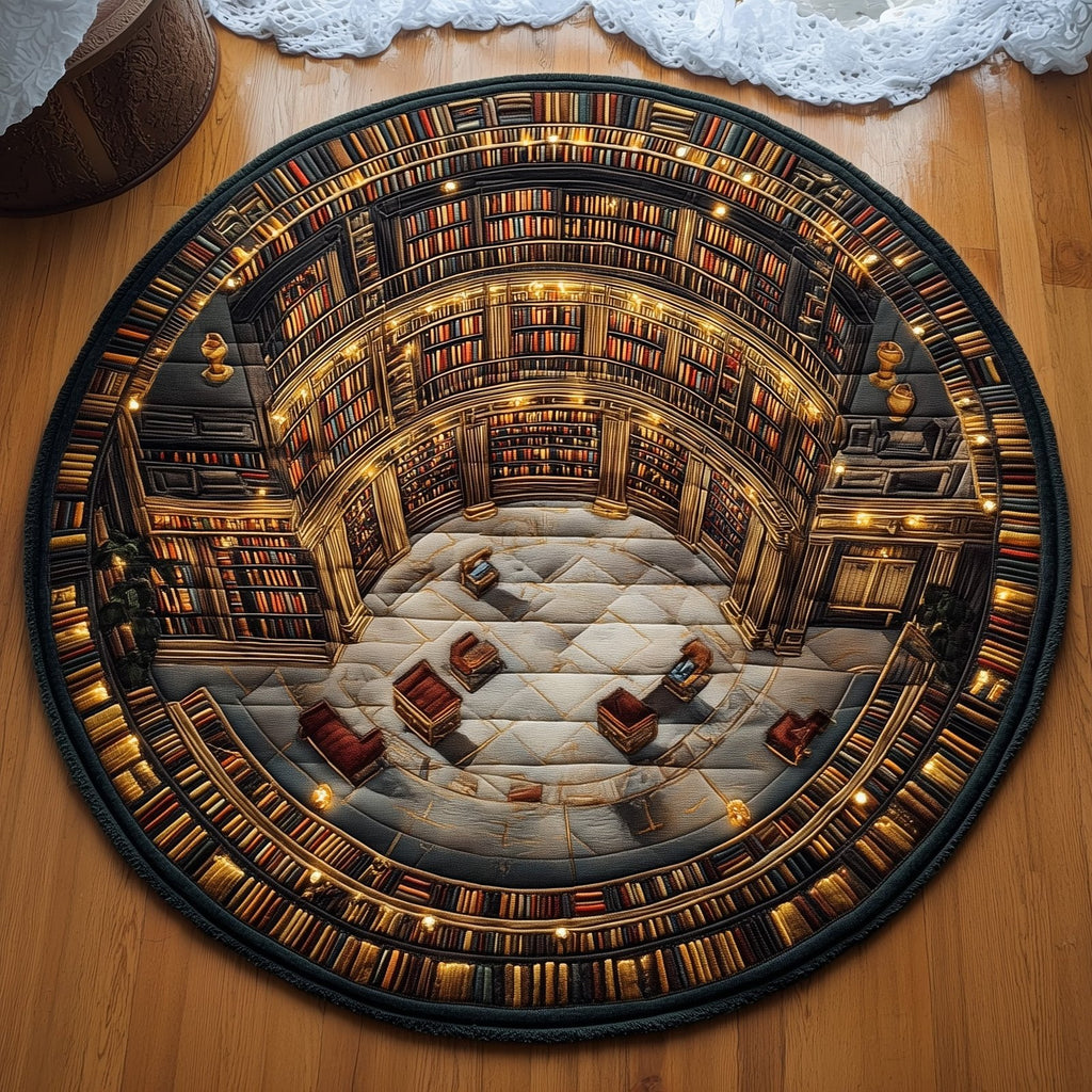 Ancient Library Round Mat Rug - Nature Design | Serene Home Decor
