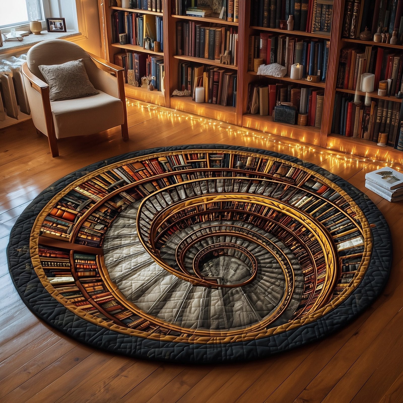 Ancient Library Round Mat Rug - Nature Design | Serene Home Decor