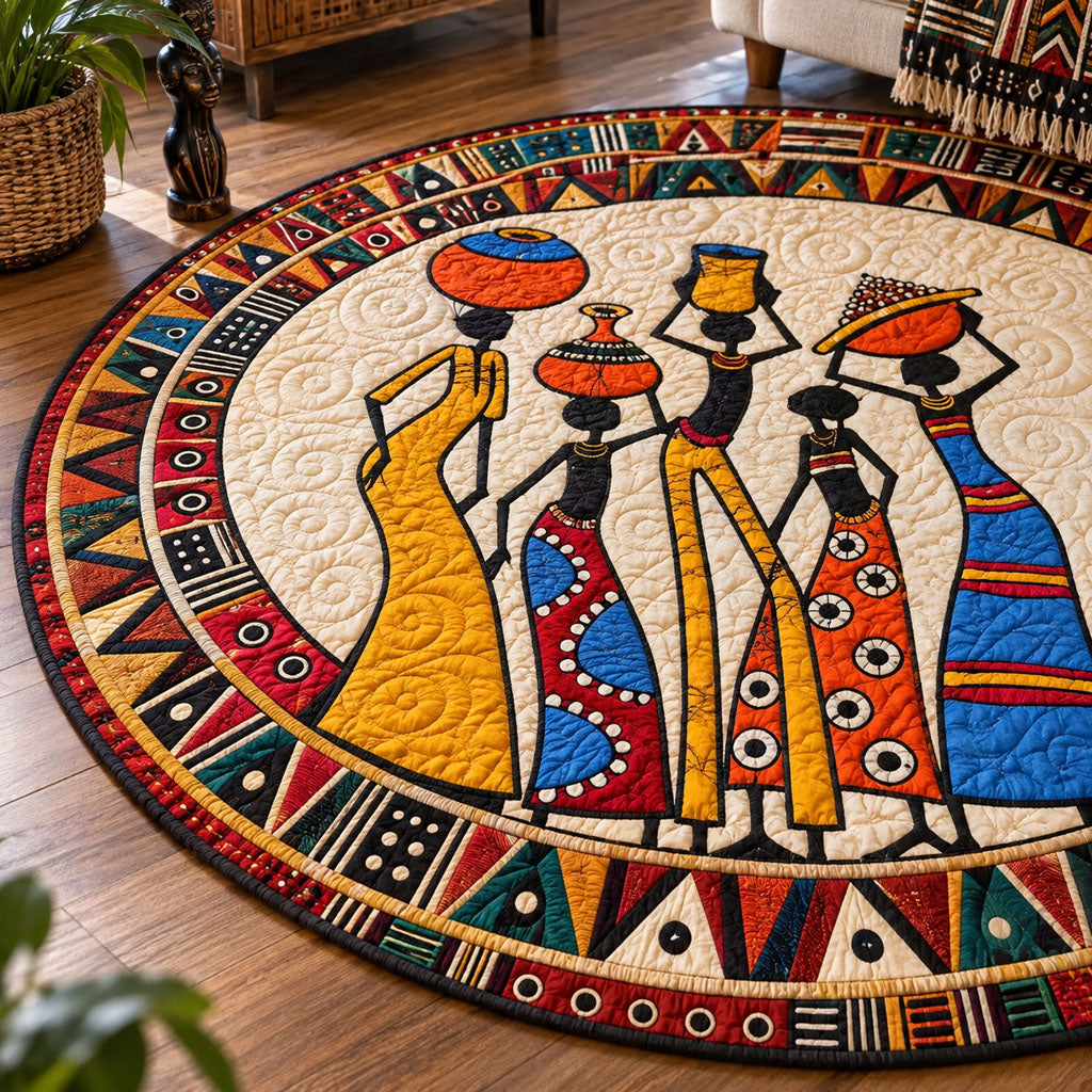 Ancient Rhythms Round Mat Rug - Nature Design | Serene Home Decor - washable non-slip printed rug