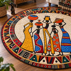 Ancient Rhythms Round Mat Rug - Nature Design | Serene Home Decor - washable non-slip printed rug