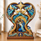 Angel Nativity Heart wooden block, laser-cut 3-layer wood