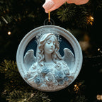 White Relief Rose Angel Christmas Ornament