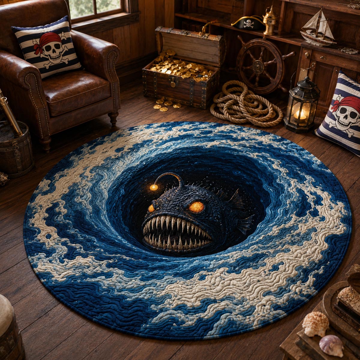 Angler Maw Round Mat Rug - Nature Design | Serene Home Decor (Design 1) - washable non-slip printed rug