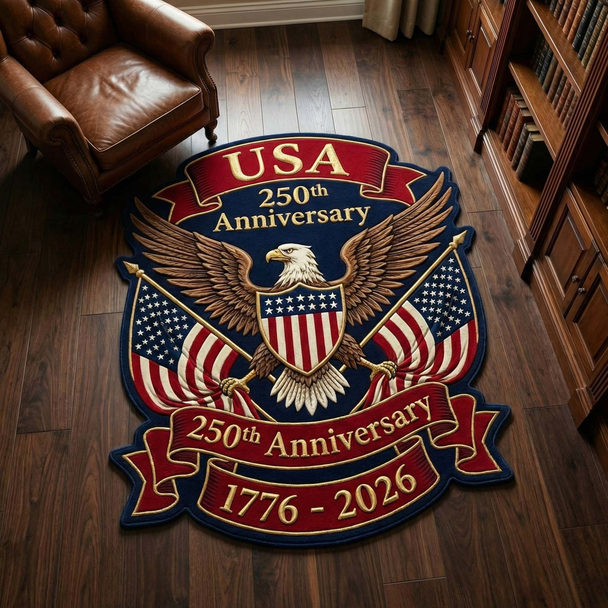 Anniversary Eagle Custom Shape Area Rug - Cute Animal Design | Die-Cut Non-Slip Rug - washable non-slip printed rug