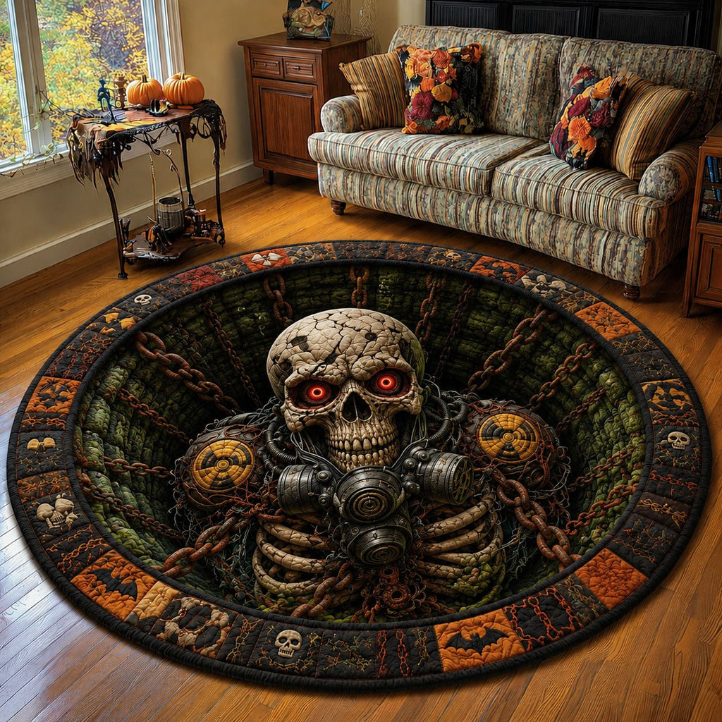 Apocalyptic Gas Mask Skeleton Round Mat Rug - Nature Design | Serene Home Decor