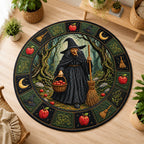 Apple Forest Witch Halloween Round Mat Rug - washable non-slip printed rug