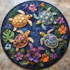 Aqua Bloom Oasis Round Mat Rug - washable non-slip printed rug