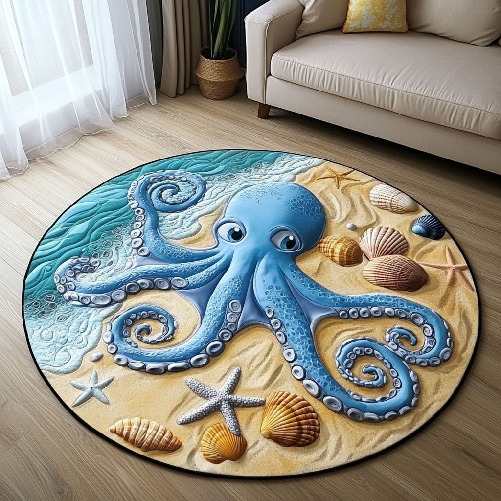 Aqua Charm Round Mat Rug - washable non-slip printed rug