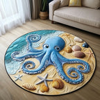 Aqua Charm Round Mat Rug - washable non-slip printed rug