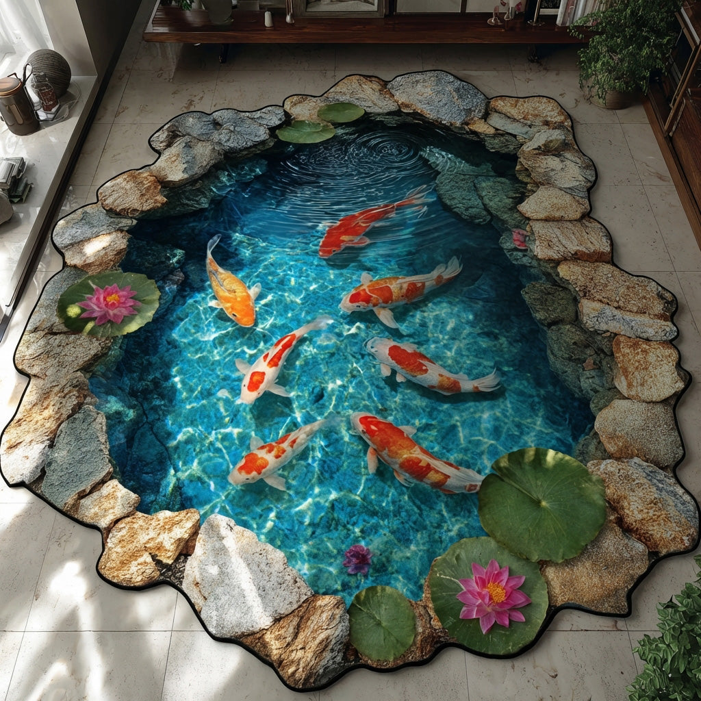 Aqua Garden Custom Shape Area Rug - Nature Design | Die-Cut Non-Slip Rug - washable non-slip printed rug