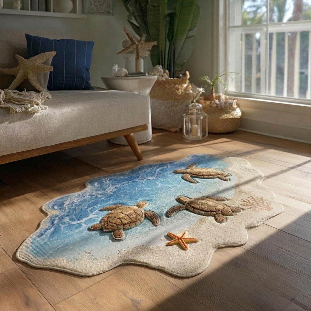 Aqua Paradise Custom Shape Area Rug - Nature Design | Die-Cut Non-Slip Rug - washable non-slip printed rug