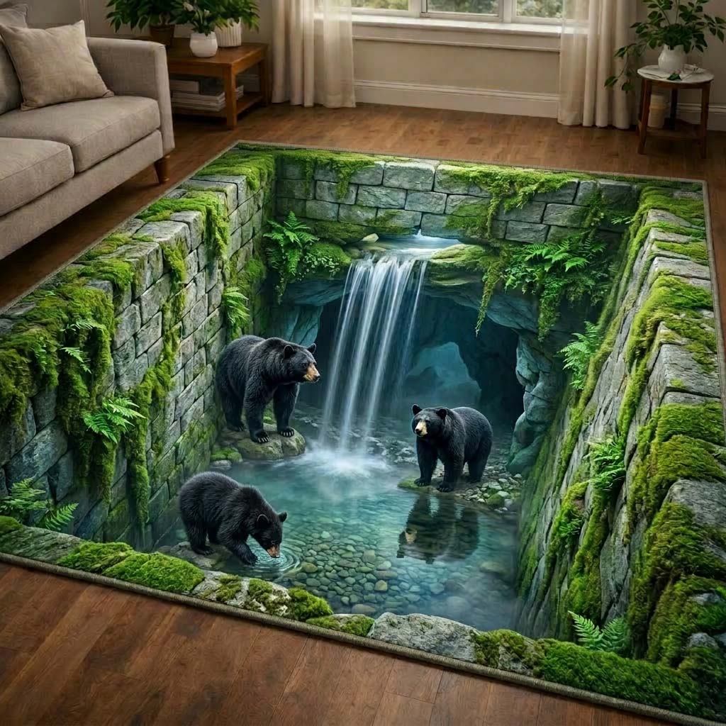 Aqua Refuge area rug in a living room