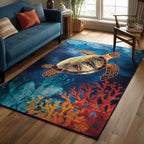 Aqua Turtle area rug in a living room