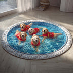 Aquatic Golden Retriever Round Mat Rug - washable non-slip printed rug