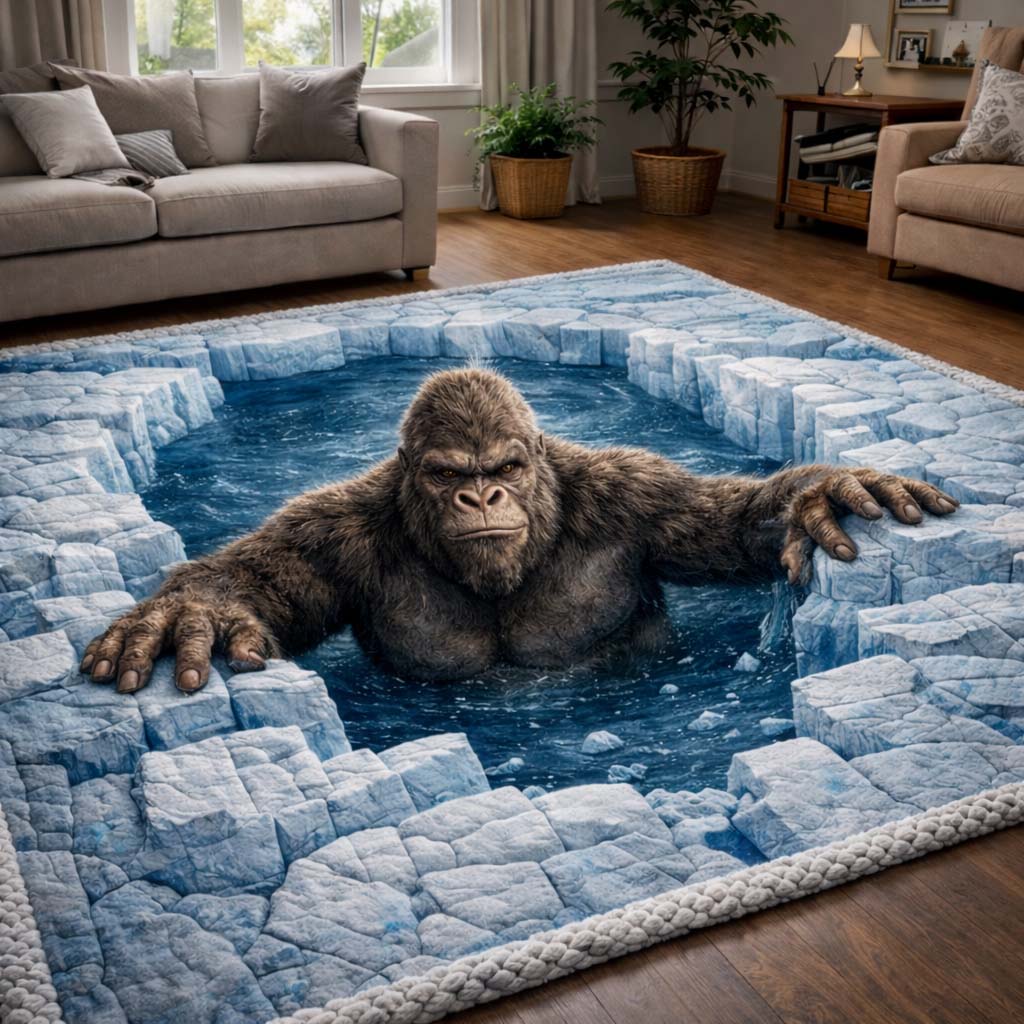 Arctic Abyss Bigfoot area rug in a living room