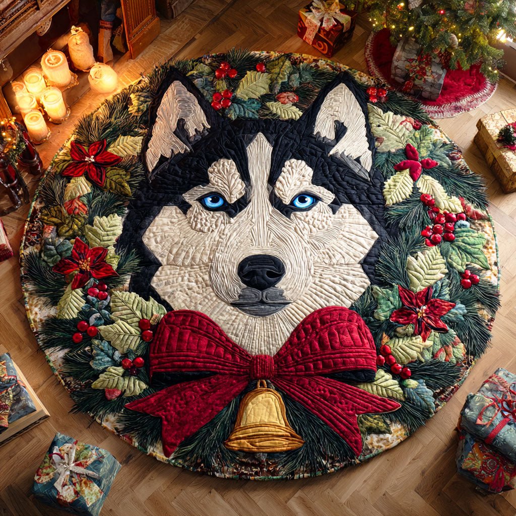 Arctic Husky Round Mat Rug - washable non-slip printed rug