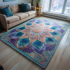 Arctic Mandala area rug in a living room