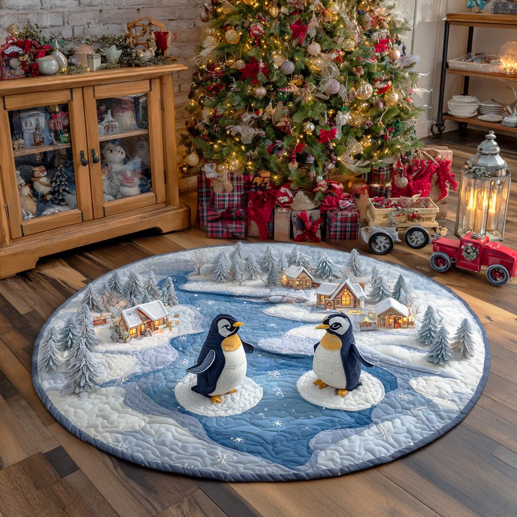 Arctic Penguin Wonderland Round Mat Rug - washable non-slip printed rug