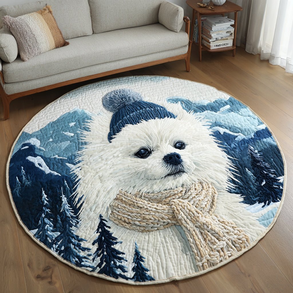 Arctic Pomeranian Round Mat Rug - washable non-slip printed rug
