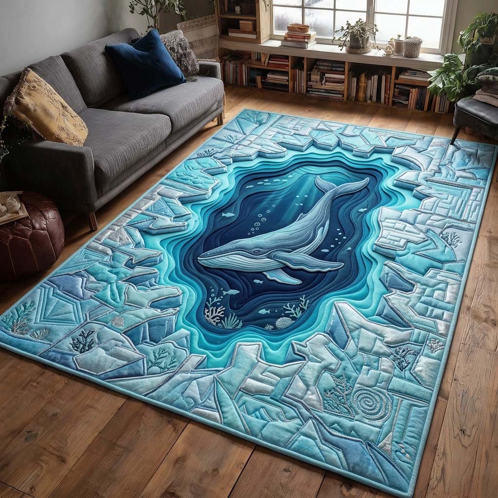 Arctic Whale Lagoon area rug in a living room