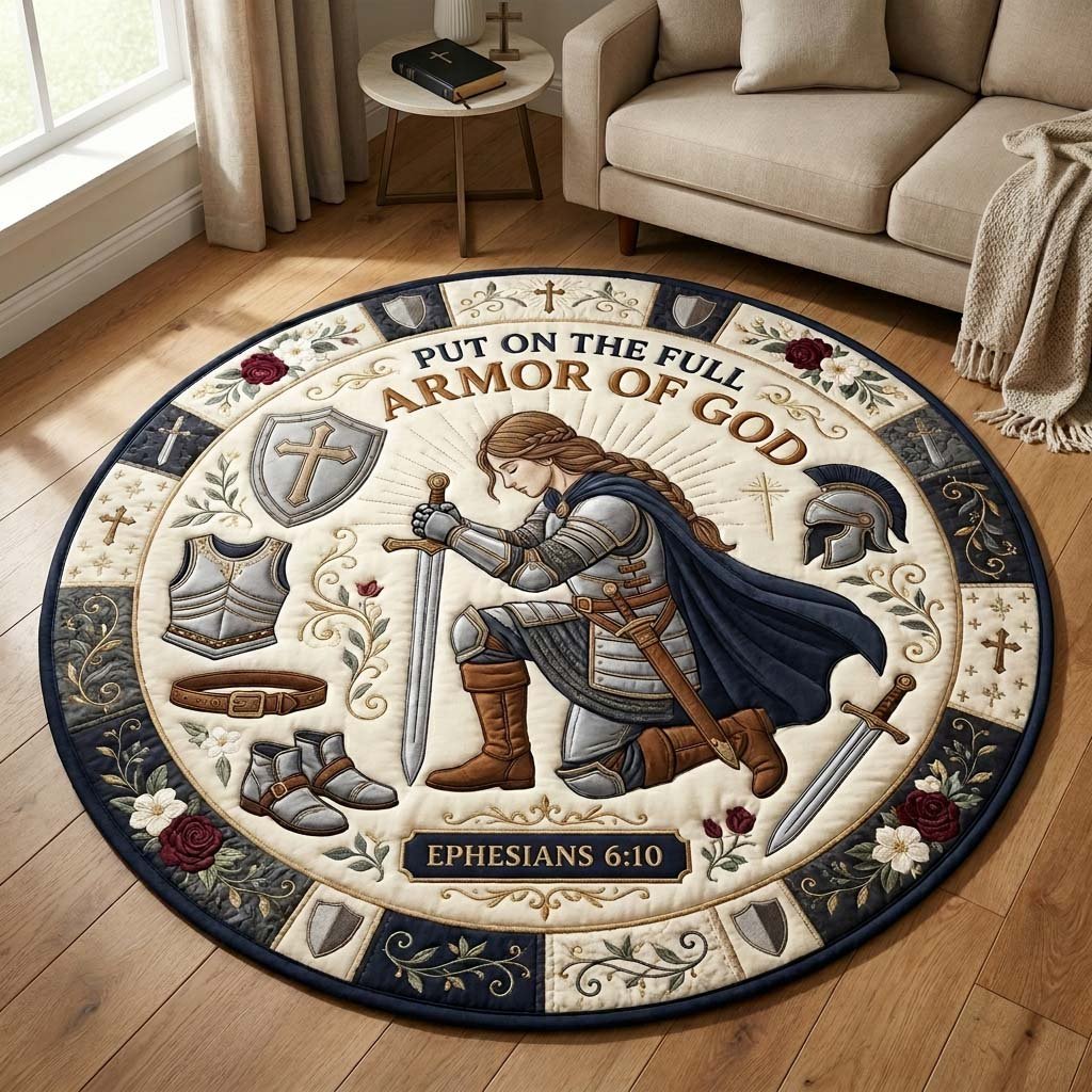 Armor Of Devotion Qulited Round Mat Round Mat Rug - Nature Design | Serene Home Decor