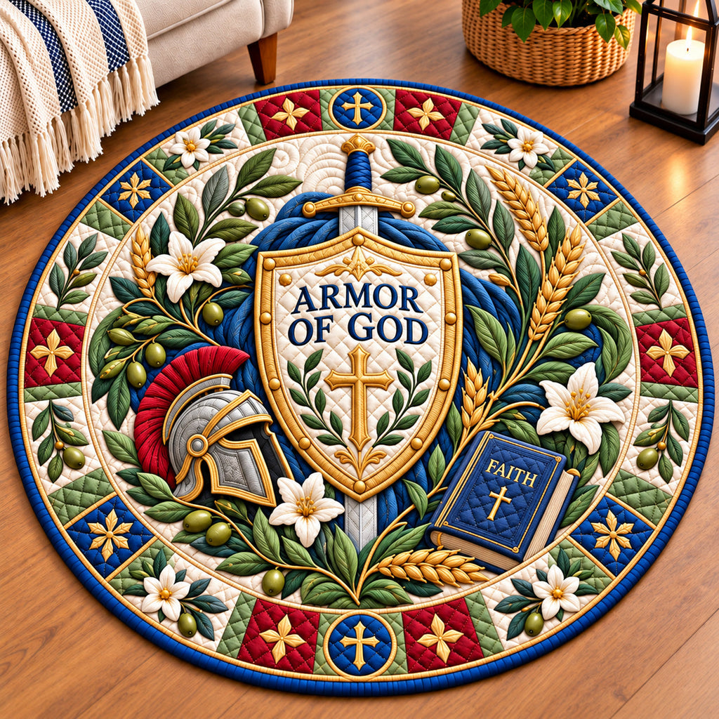 Armor Of God Garden Round Mat Rug - Nature Design | Serene Home Decor - washable non-slip printed rug